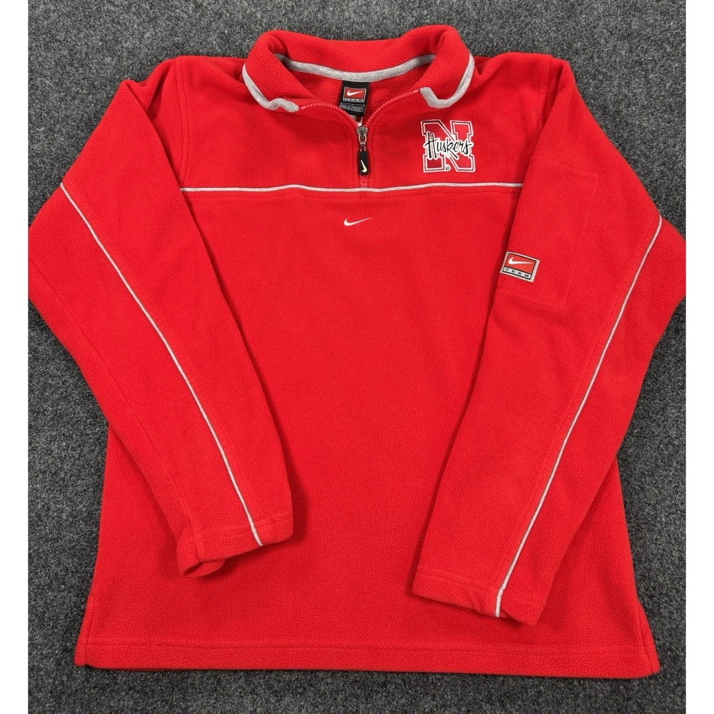 VTG Nike Team Nebraska Cornhuskers Huskers Red Fleece 1/4 Zip Pullover